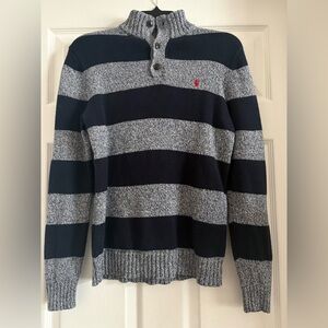 Big boy Polo by Ralph Lauren Navy & Heather Gray Striped Button Shawl Sweater